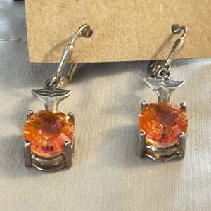 925 Sterling Silver Oval Elbaite Dangle Earrings w/Dolphin Tail